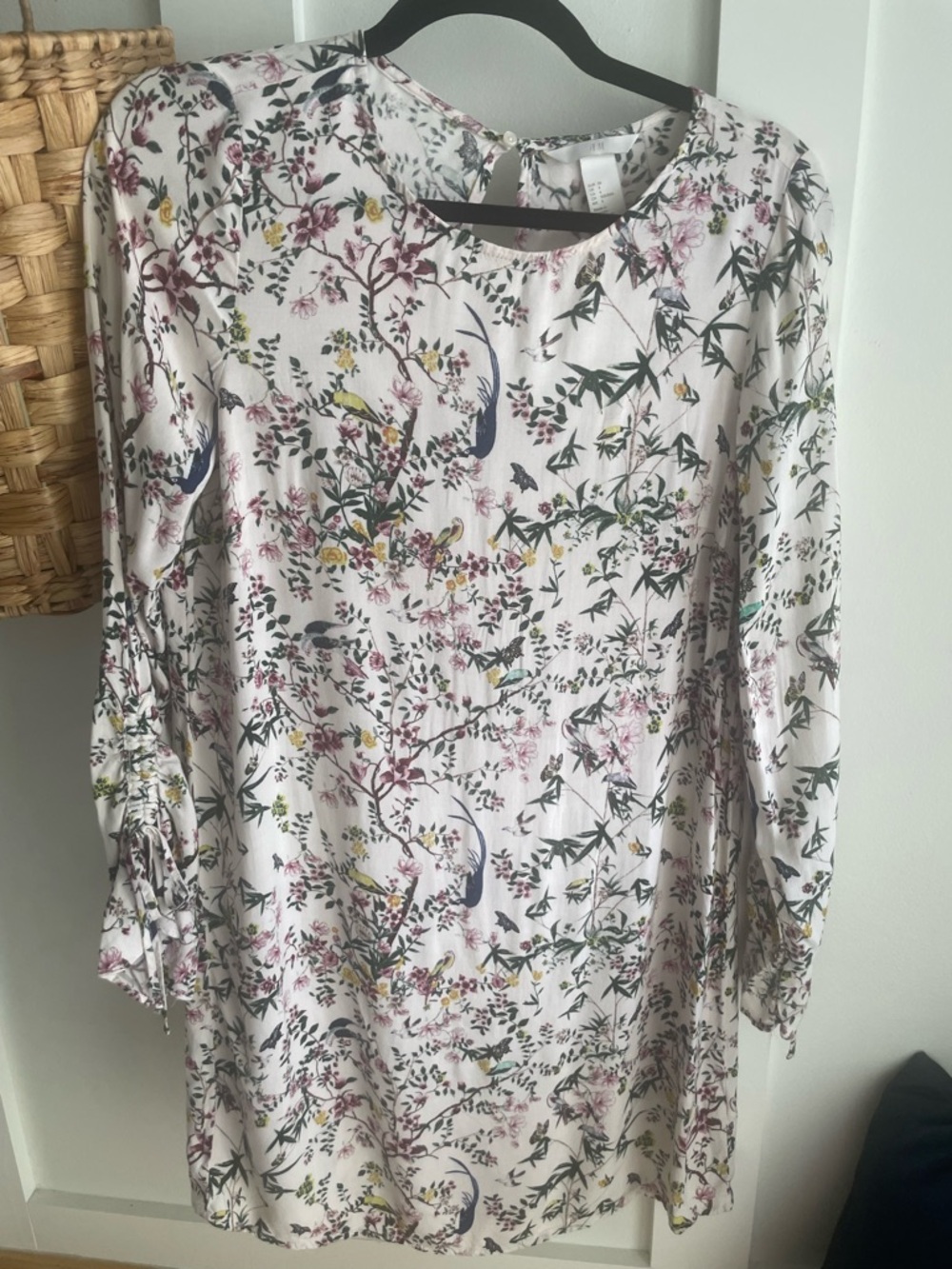 H&M Cream Dress with Pink Floral & Green Leaves